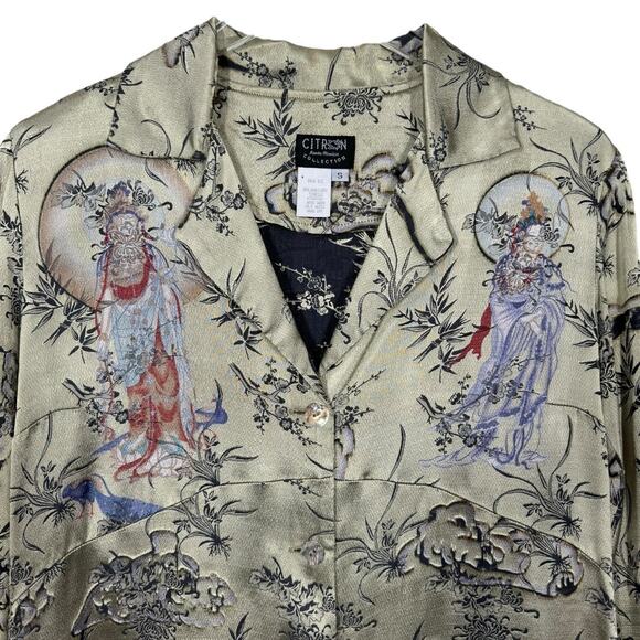 Vintage Citron Santa Monica Silk Blend Asian Art To Wear Jacket Small Lagenlook - Picture 2 of 7